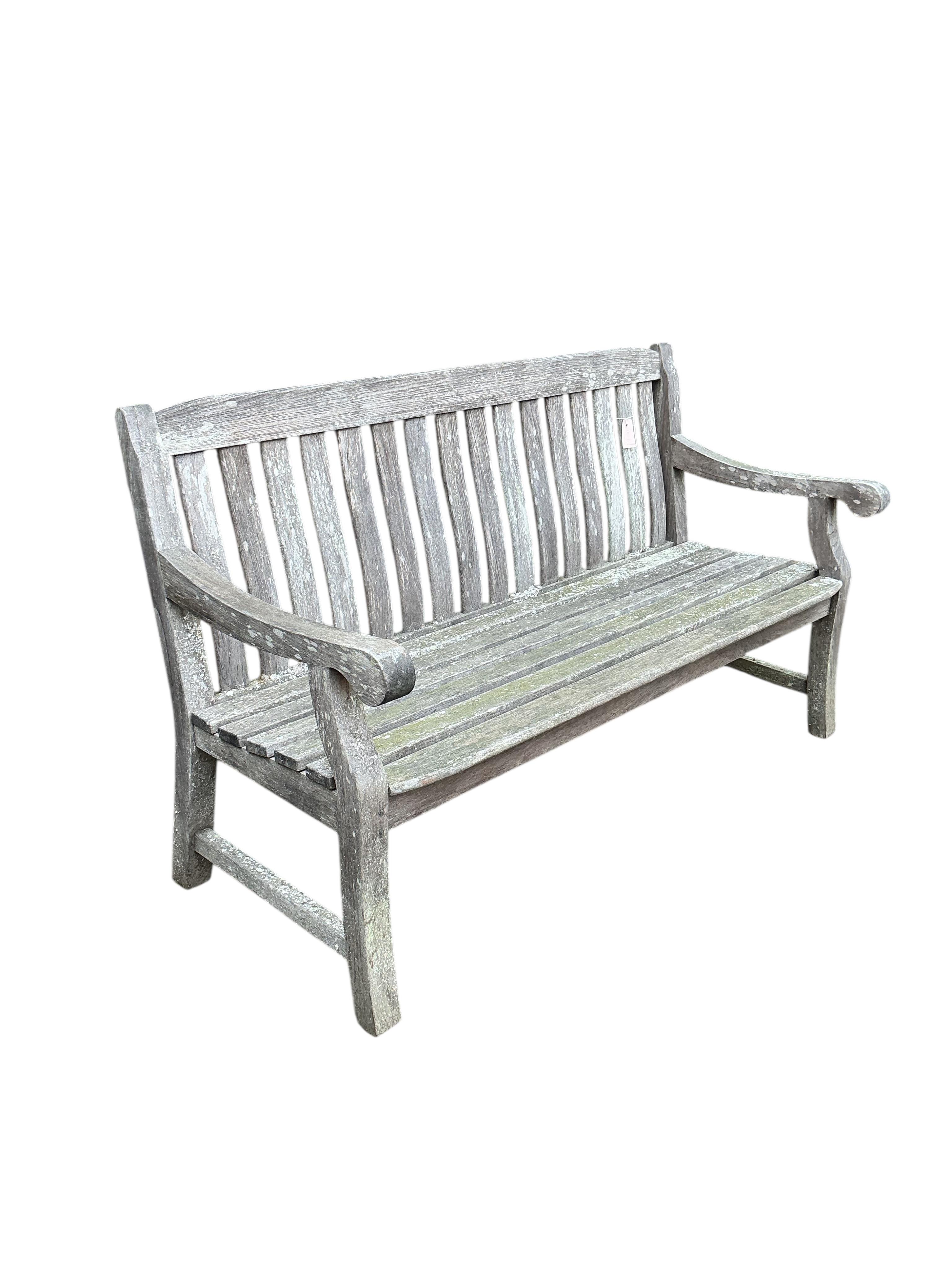 An Indian Ocean Trading Company slatted teak garden bench, width 152cm, depth 61cm, height 86cm